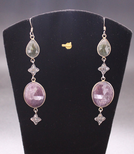 Silver Diamond and Gemstone Earring