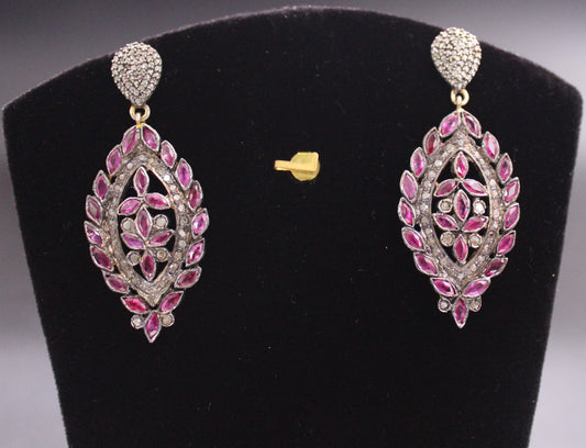 Silver Diamond Earring With Ruby