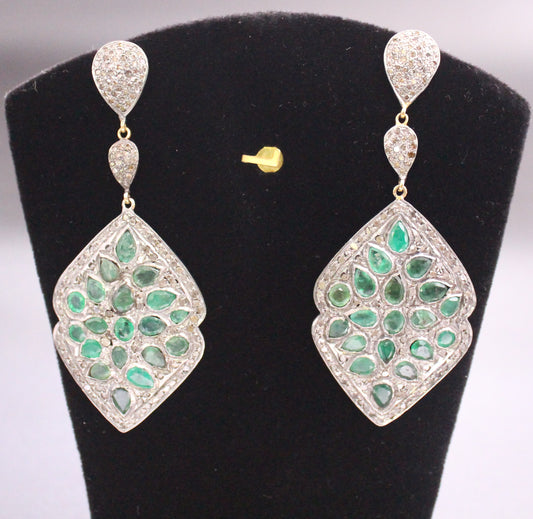 Silver Diamond and Emerald Earring