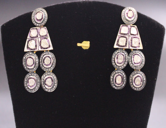 Silver Diamond and Polki Earring