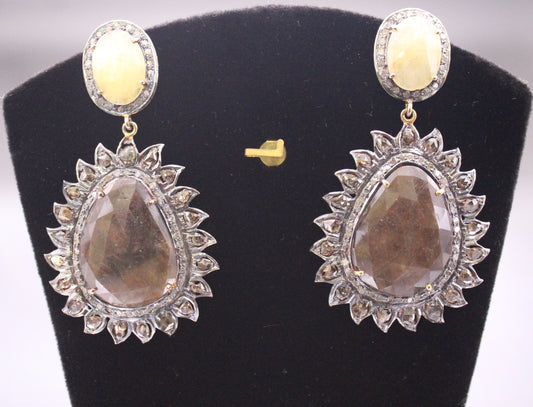 Gold  & Silver Diamond and Gemstone Earring