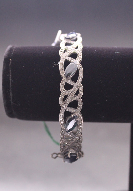 Silver Diamond and Blue Sapphire Bracelet