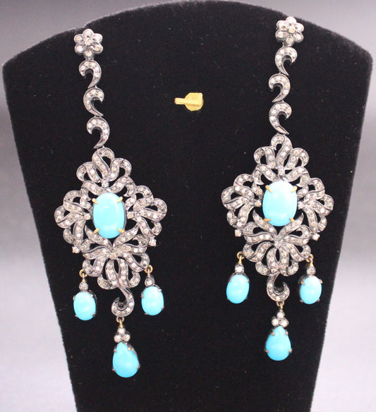 Gold & Silver Diamond and Turquoise Earring
