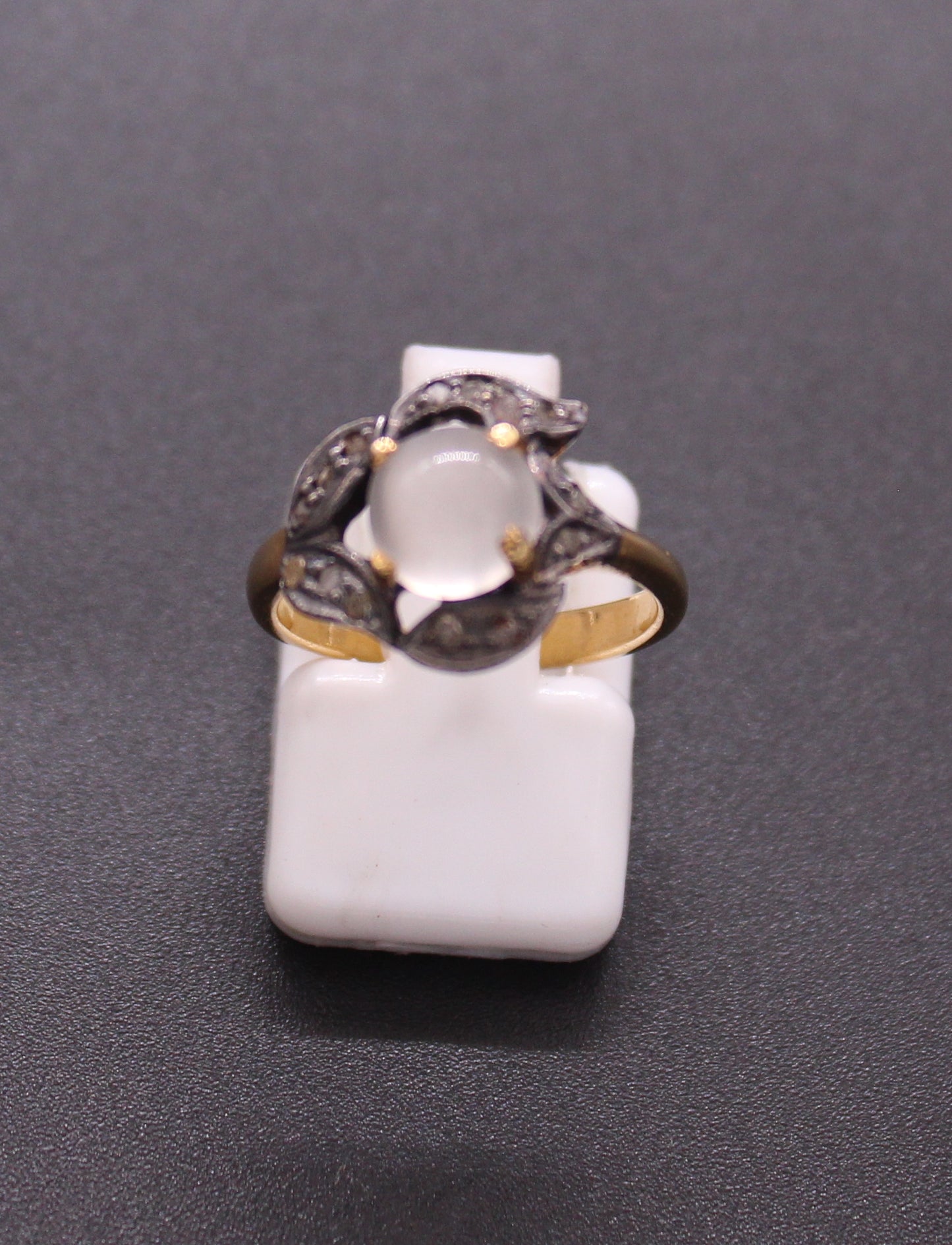 Gold & Silver Diamond and Moon Stone Ring