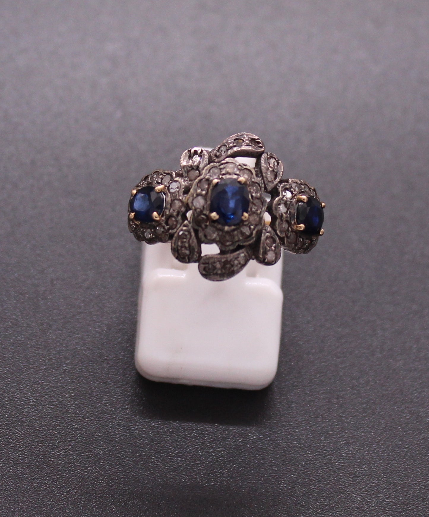 Gold & Silver Diamond and Blue Sapphire Ring