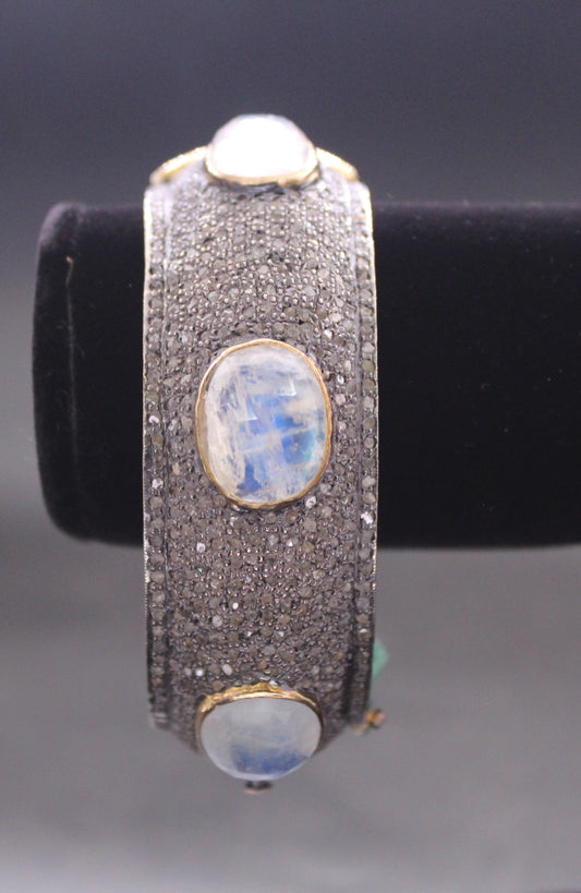 Silver Diamond and Moon Stone Bracelet
