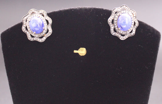Silver Diamond With Tanzanite stone Earring