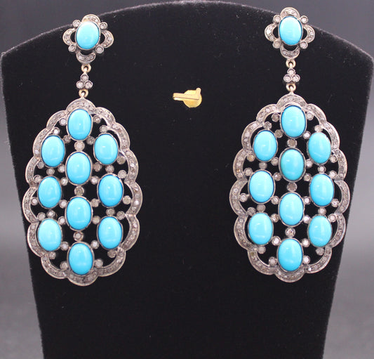 Gold & Silver Diamond and Turquoise Earring