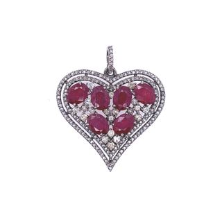Two Layer Heart Design Diamond and Gemstone Pendant