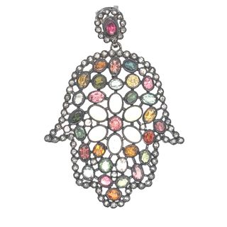 Hand Design Diamond and Multi Stone Pendant
