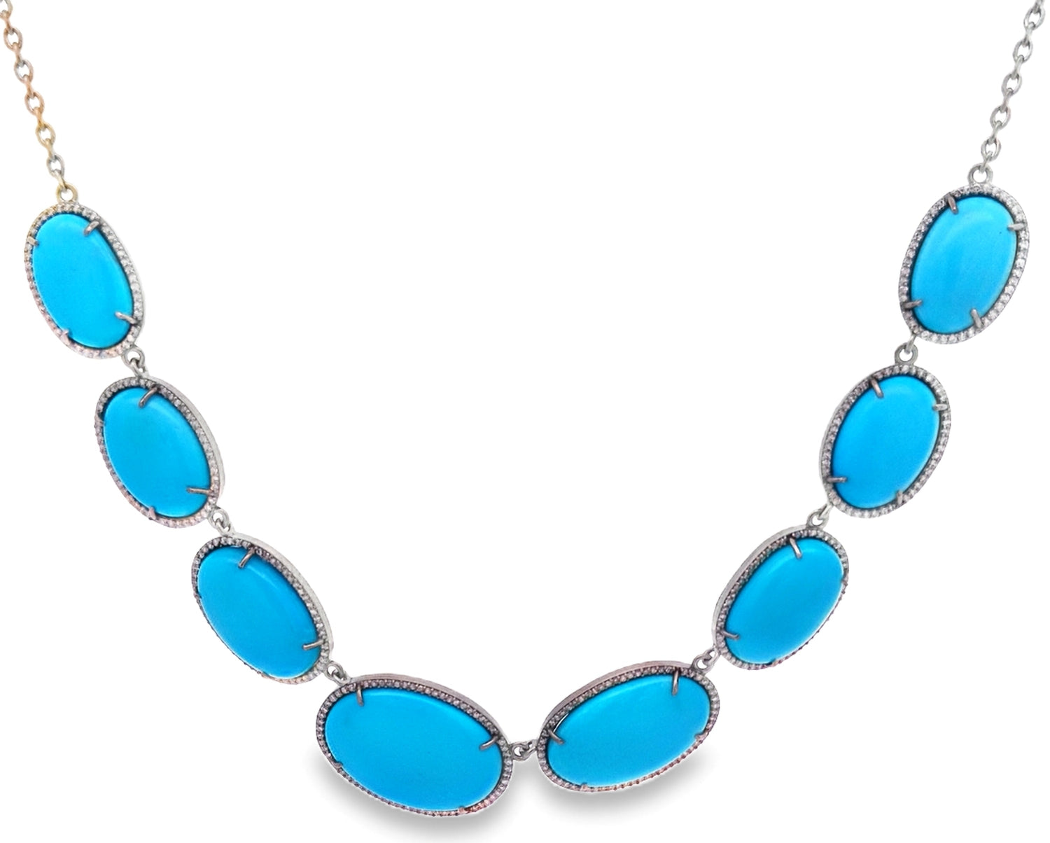 Silver Diamond  and Gemstone Necklace
