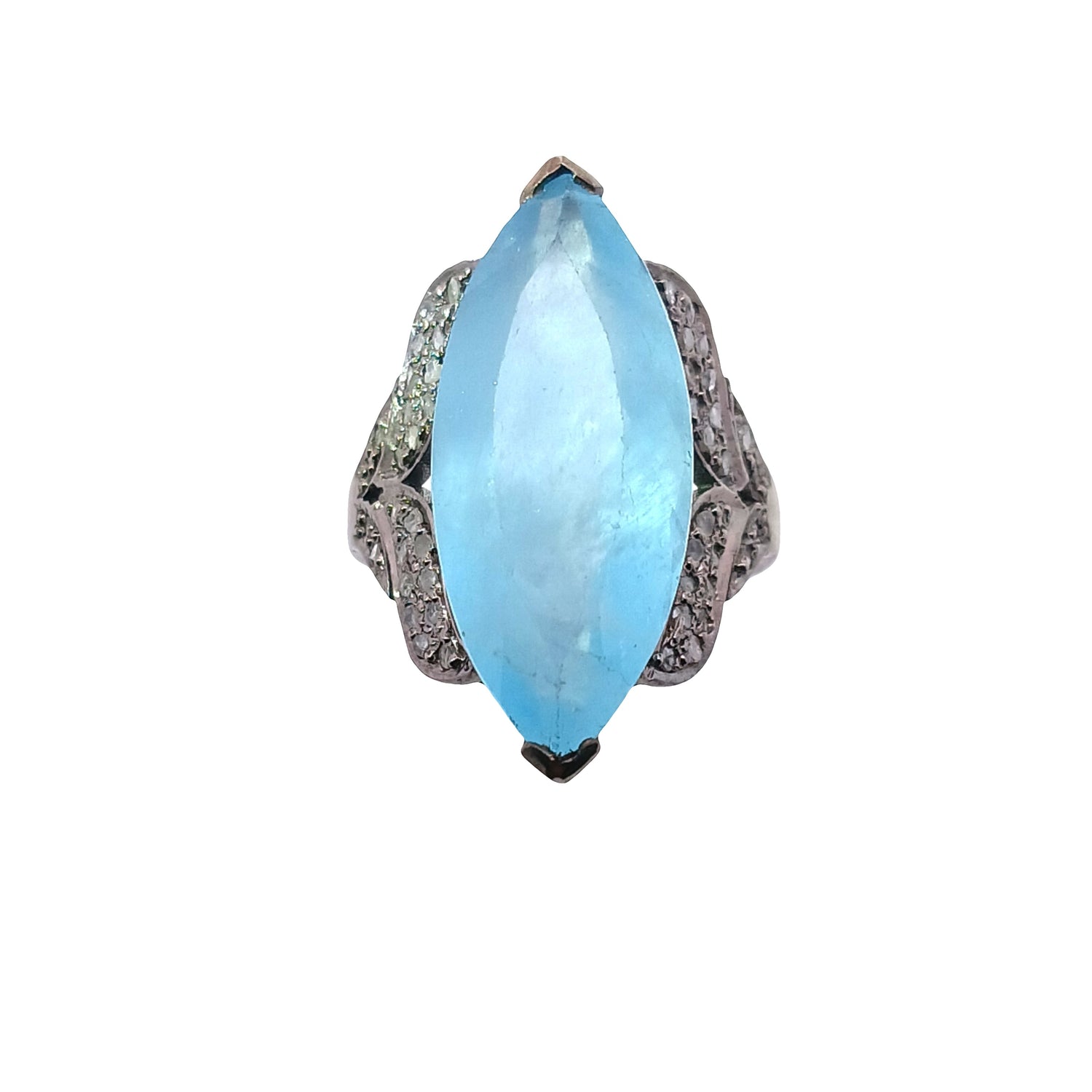 Silver Diamond and Gemstone Ring