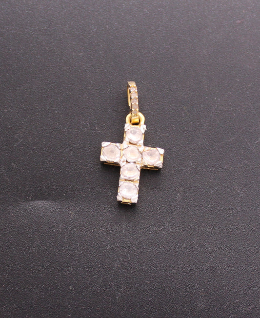 Small Cross Diamond and Polki Pendant