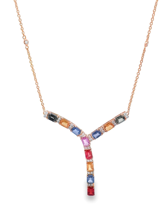 14kt Multi Sapphire Diamond Gold Necklace