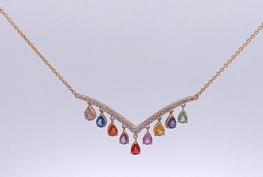 14kt Gold Diamond and Multi Sapphire Necklace