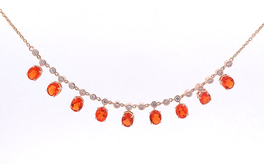 14kt Gold Diamond and Fire Opal Necklace