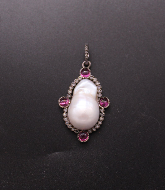 Diamond With Pearl and Gemstone Pendant