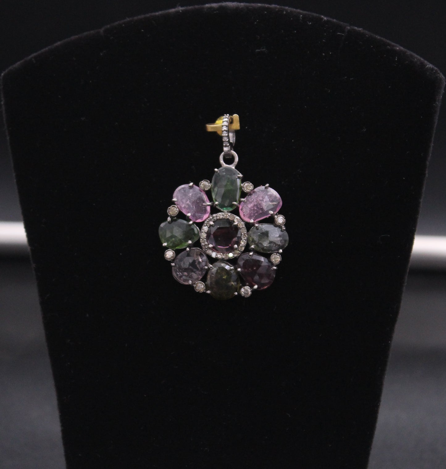 Flower Diamond With Gemstones Pendant