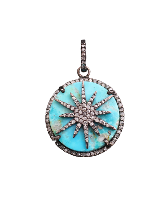 Round Turquoise Star Diamond Pendant