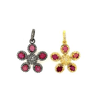 Flower Design Diamond and Gemstone Pendant