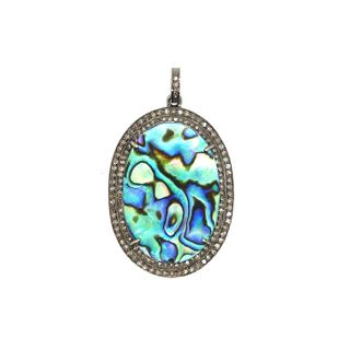 Double Layer Oval Diamond and Stone Pendant