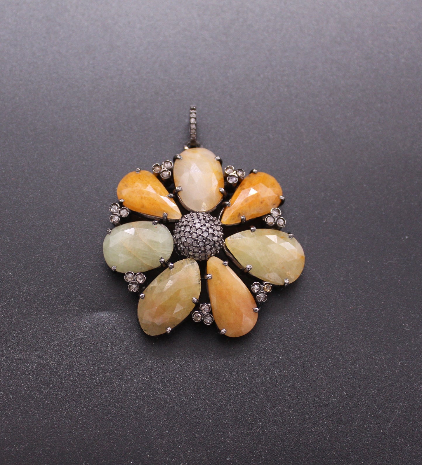 Flower Diamond and Multi Sapphire Pendant