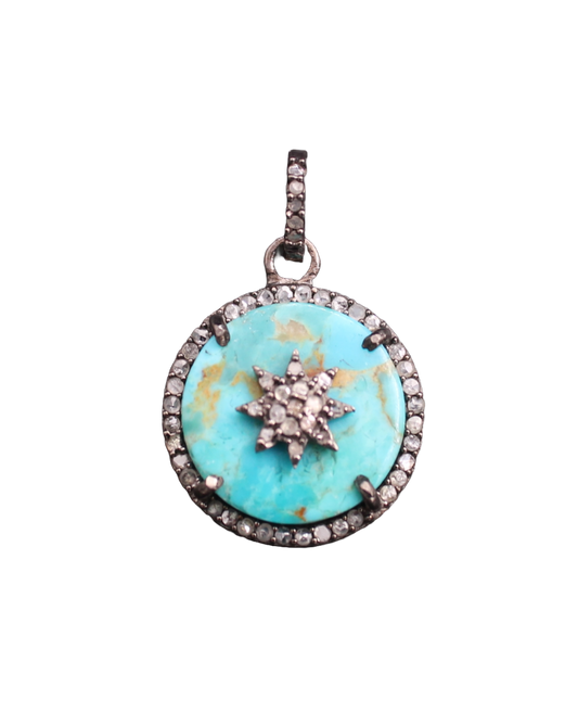 Small Round Turquoise Star Diamond Pendant
