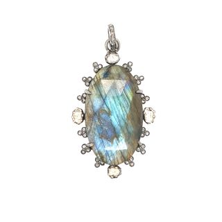 Labradorite Stone Diamond Pendant