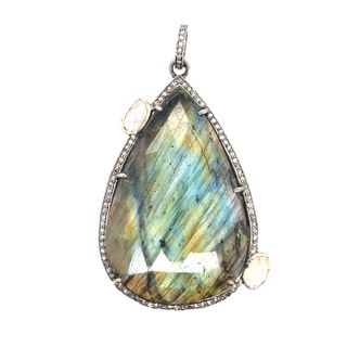Labradorite Stone Diamond Pendant