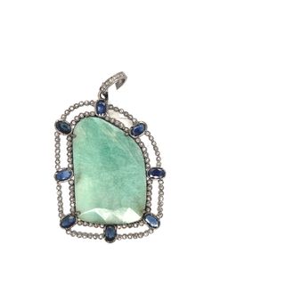 Round Two layer Diamond and Gemstone Pendant