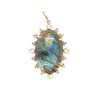 Labradorite Stone Diamond Pendant