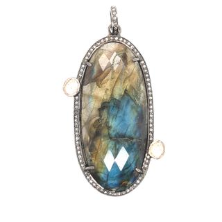 Labradorite Stone Diamond Pendant