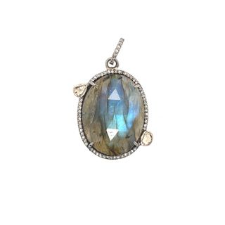 Labradorite Stone Diamond Pendant