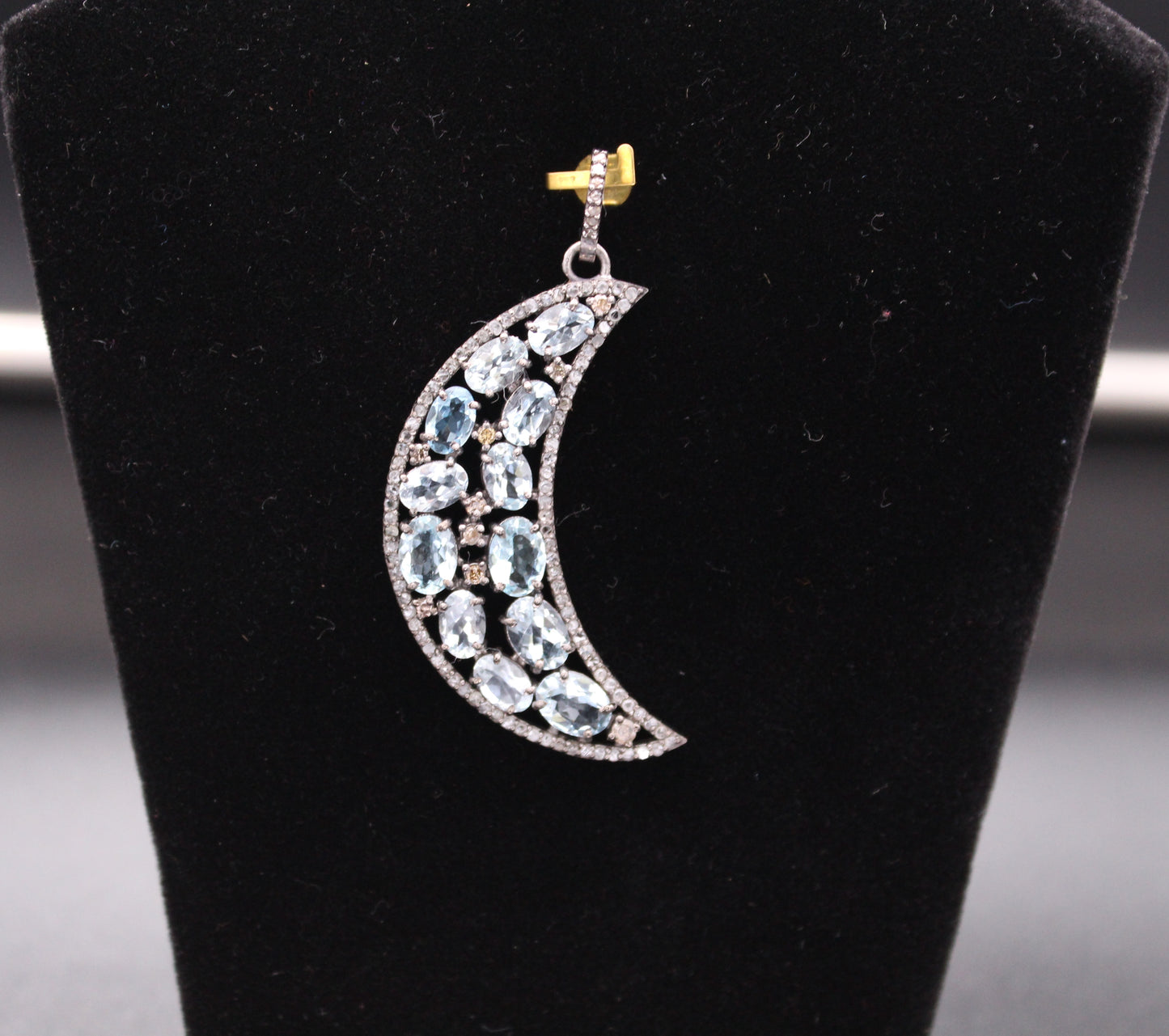 Crescent Moon Diamond & Gemstones Pendant