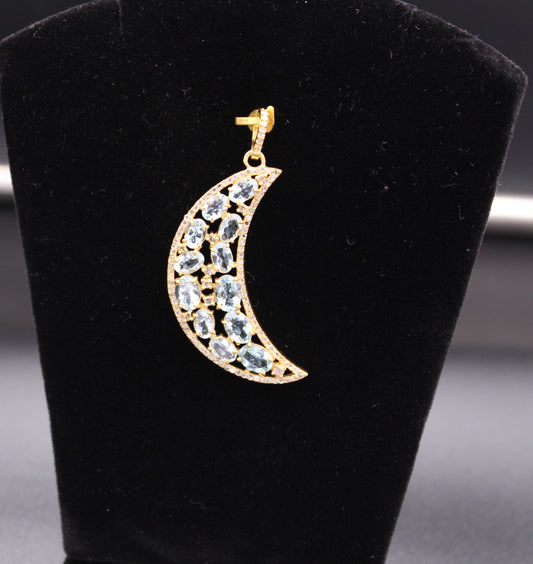 Crescent Moon Diamond & Gemstones Pendant