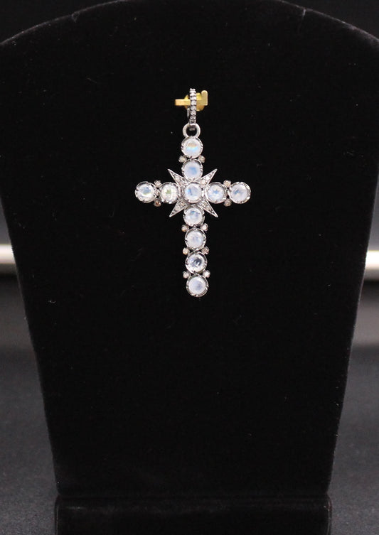 Small Cross Diamond & Gemstones Pendant