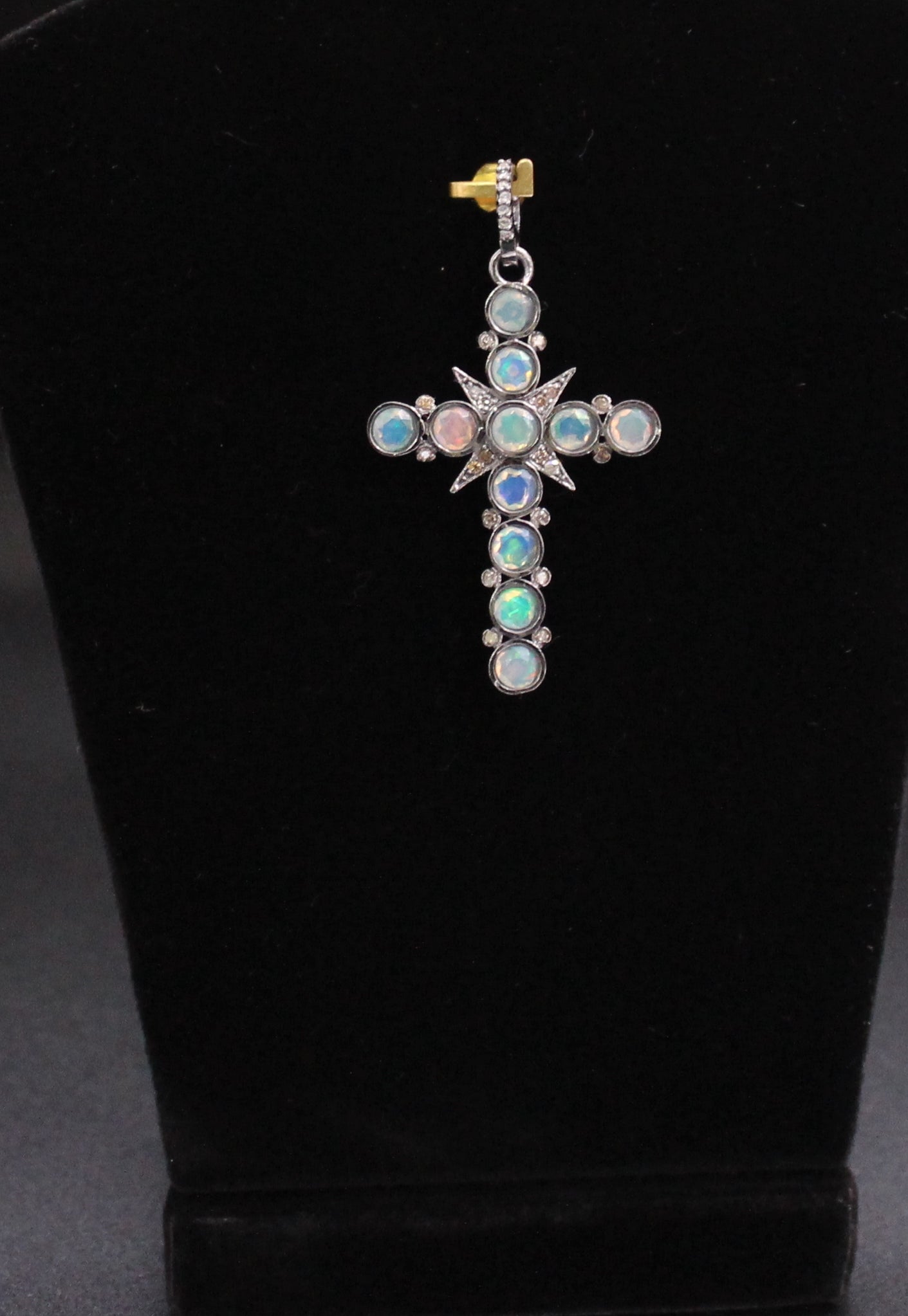 Small Cross Diamond & Gemstones Pendant