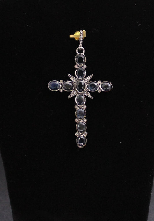 Big Cross Diamond & Gemstones Pendant
