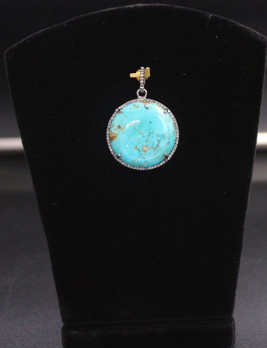 Round Diamond & Turquoise Pendant.