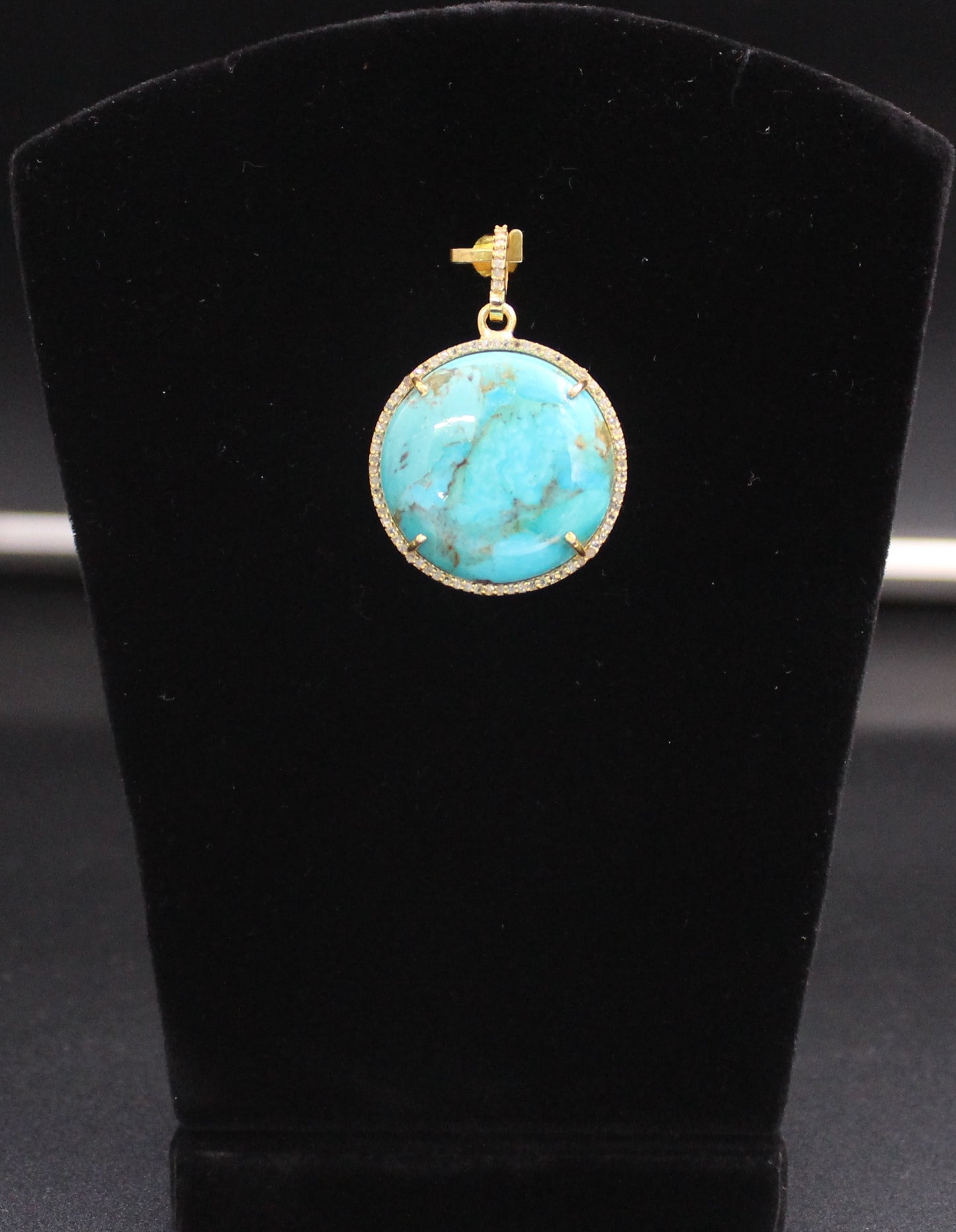 Round Diamond & Turquoise Pendant.