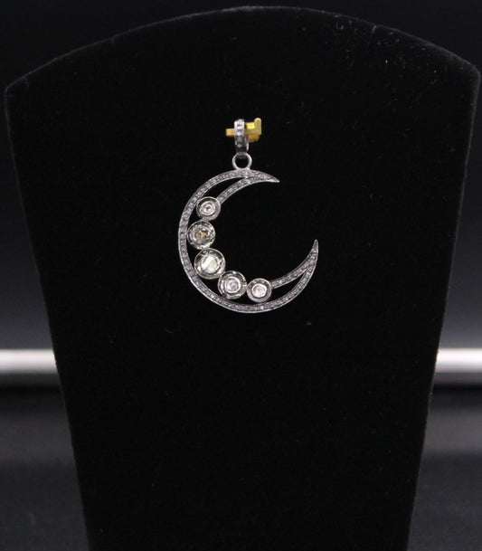 Crescent Moon Diamond & Polki Pendant
