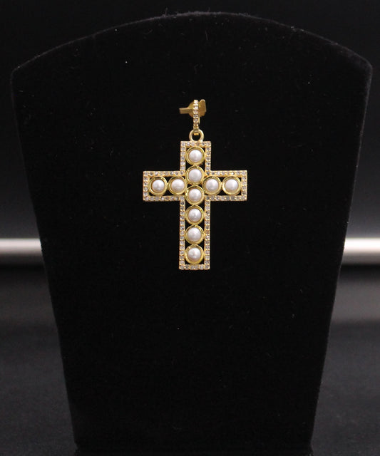 Small Cross Pearl Diamond Pendant