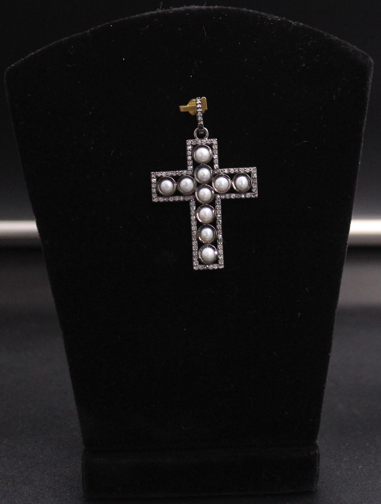 Small Cross Pearl Diamond Pendant
