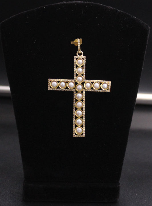 Big Cross Pearl Diamond Pendant