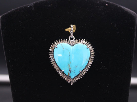 Heart Diamond Baguette & Turquoise Pendant