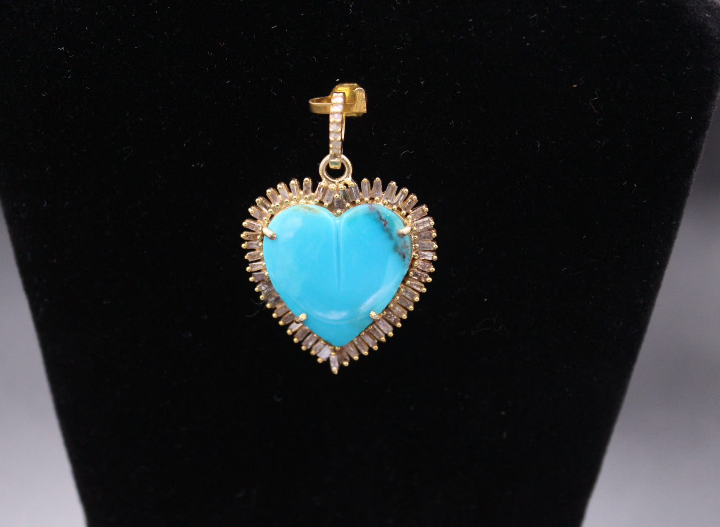 Heart Diamond Baguette & Turquoise Pendant
