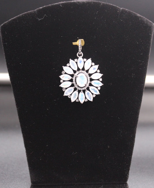 Flower Diamond & Moon Stone Pendant