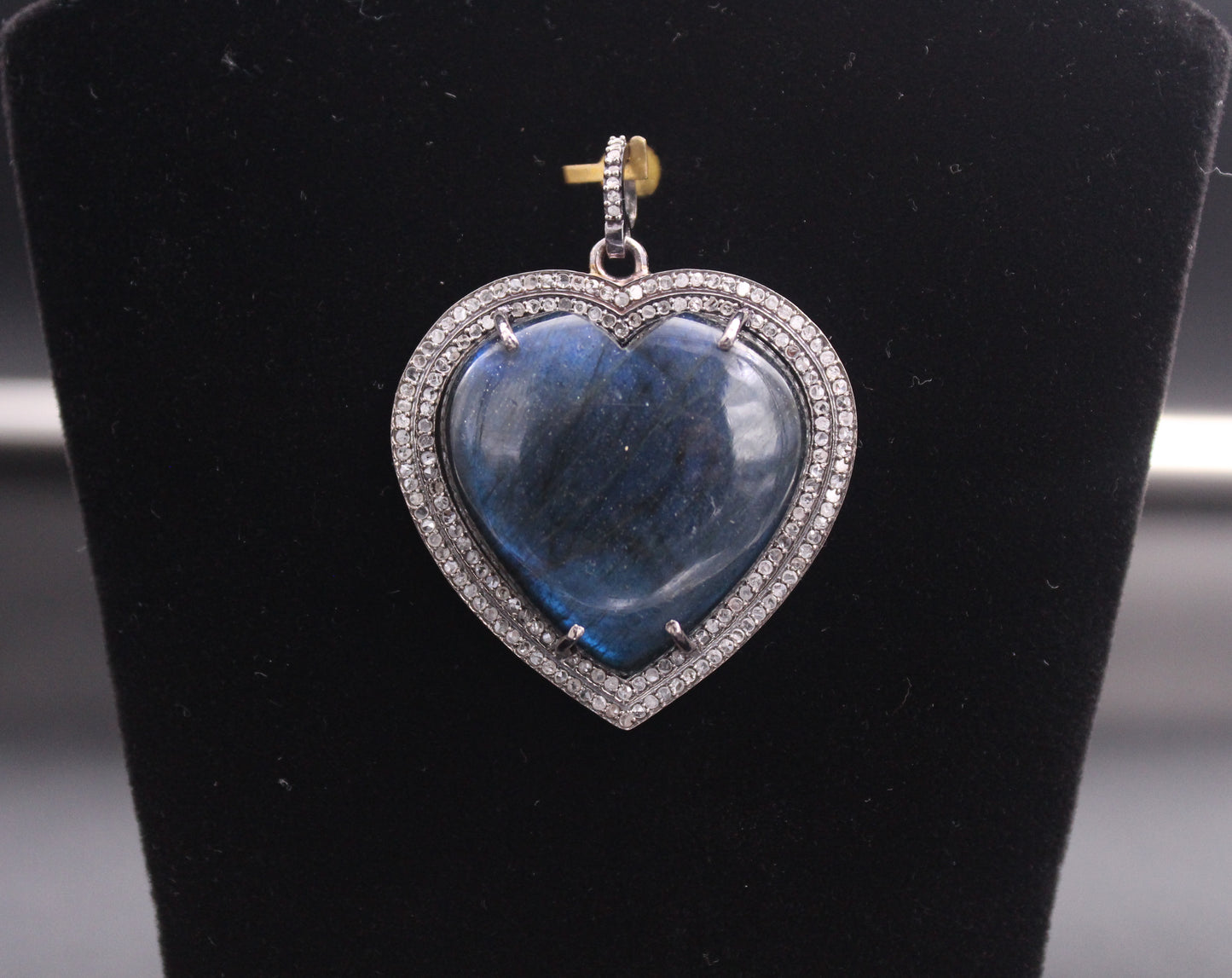 Double Row Heart Diamond & Gemstones Pendant