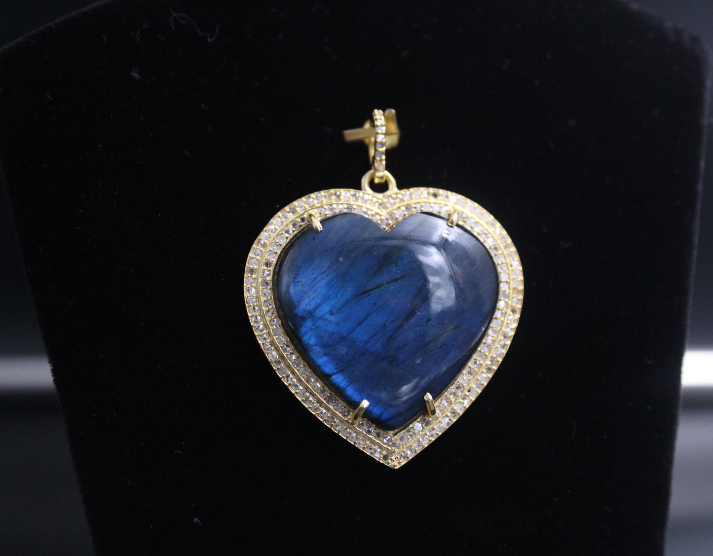 Double Row Heart Diamond & Gemstones Pendant
