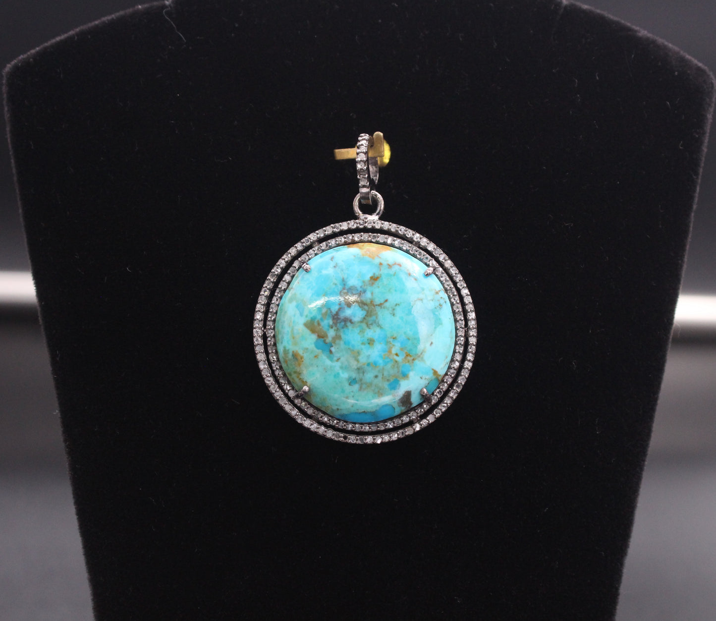 Double Raw Round Diamond & Turquoise Pendant